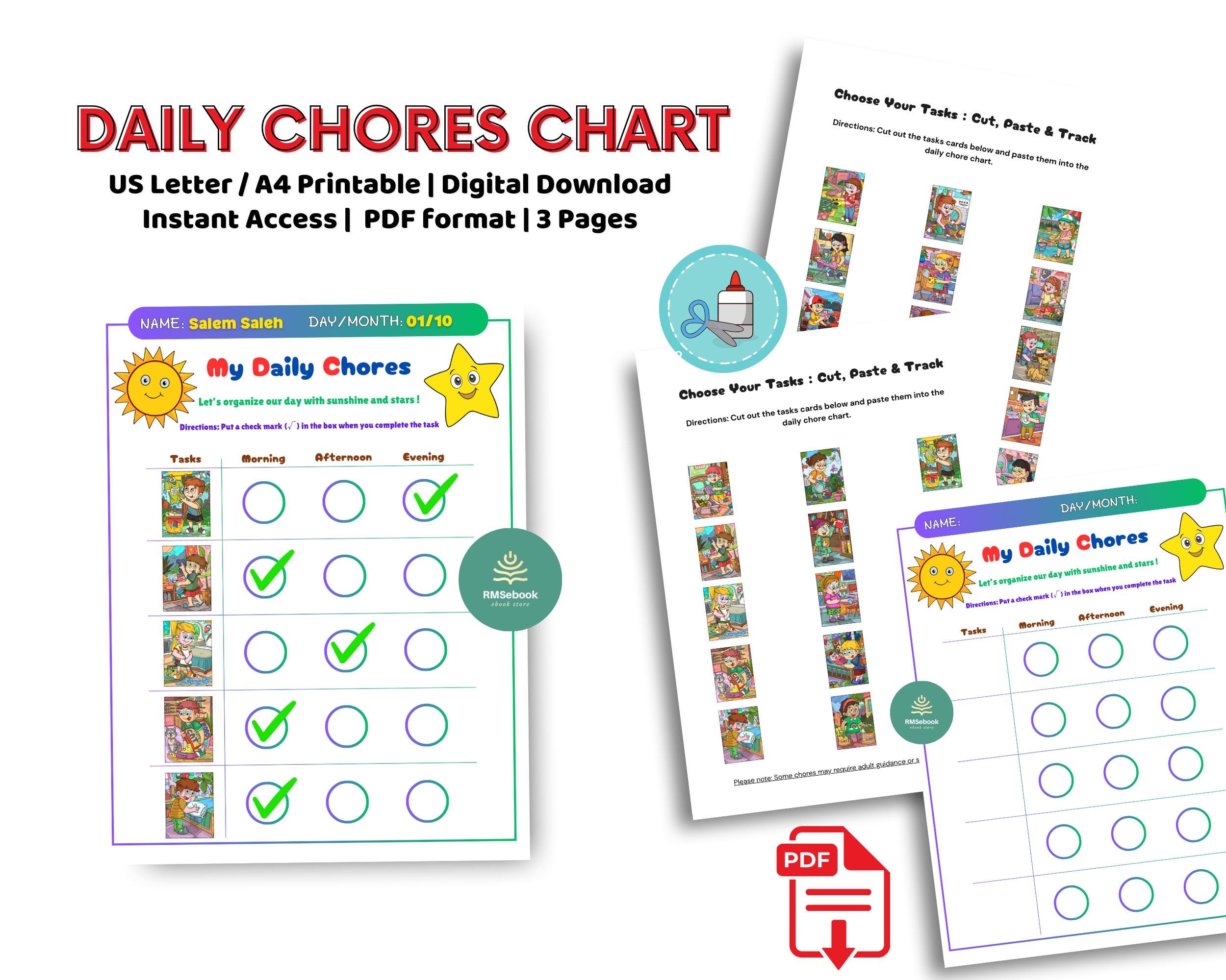 Daily Chores Chart Printable | Visual Routine Chart for Preschool and ...