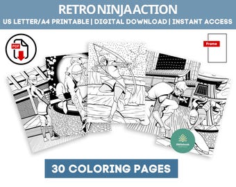 Printable Ninja Coloring Pages | Retro Adventure Art for Boys | Fun Screen-Free Action PDF