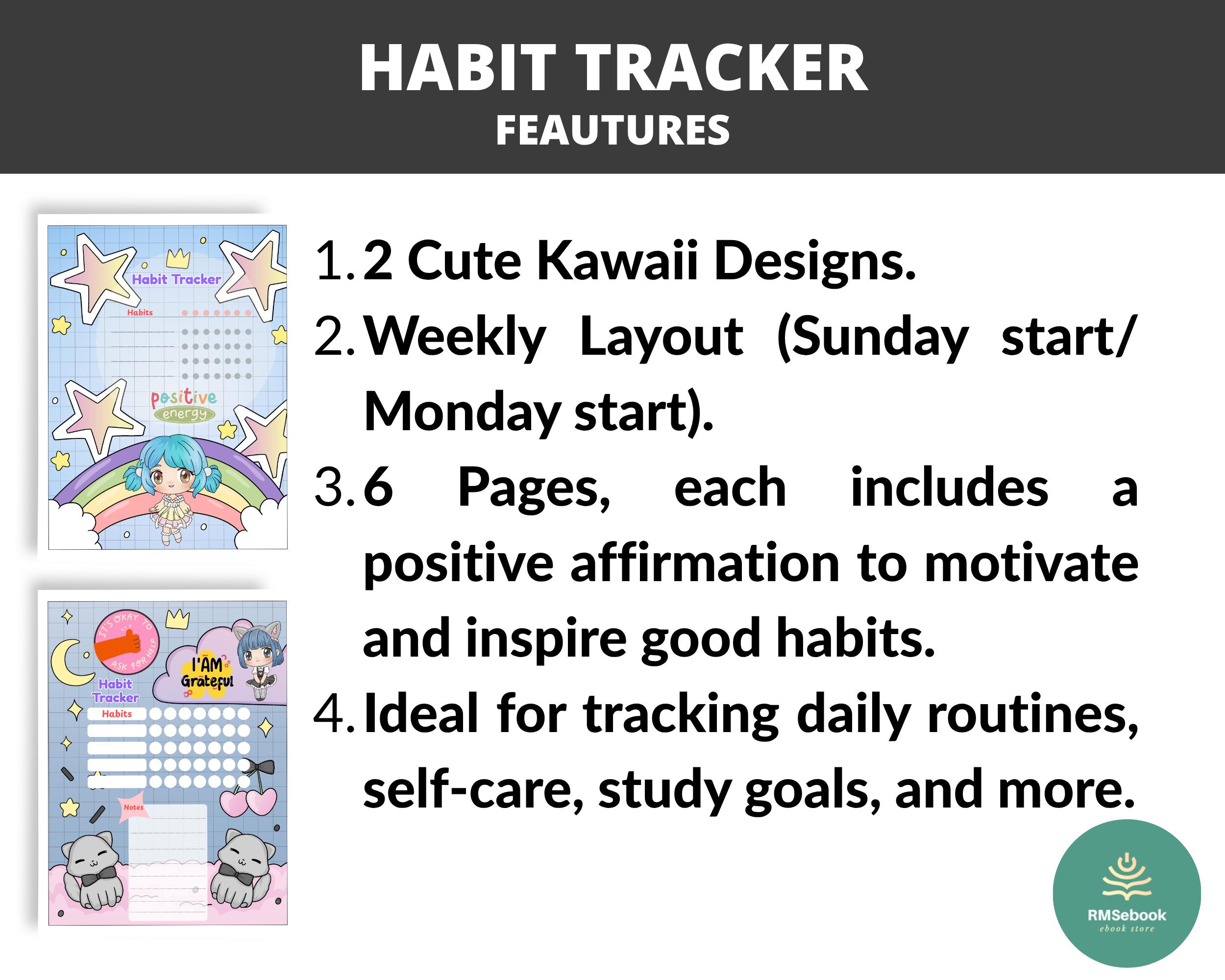 Kawaii Routine Printable Habit Tracker for Girls | Adorable Kawaii Theme | Daily ...