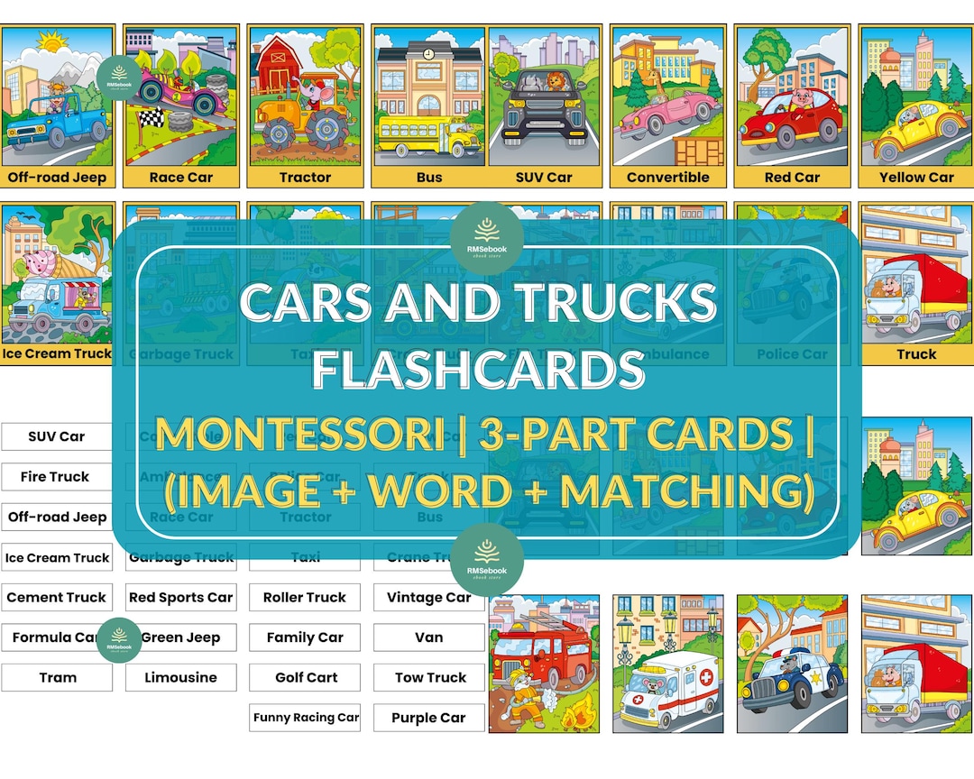 Cars and Trucks Printable Flashcards | Preschool Vehicle Vocabulary ...