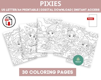 Disegni da colorare di fate stampabili / Arte fantasy Kawaii in PDF / Disegni da colorare antistress / Per bambini