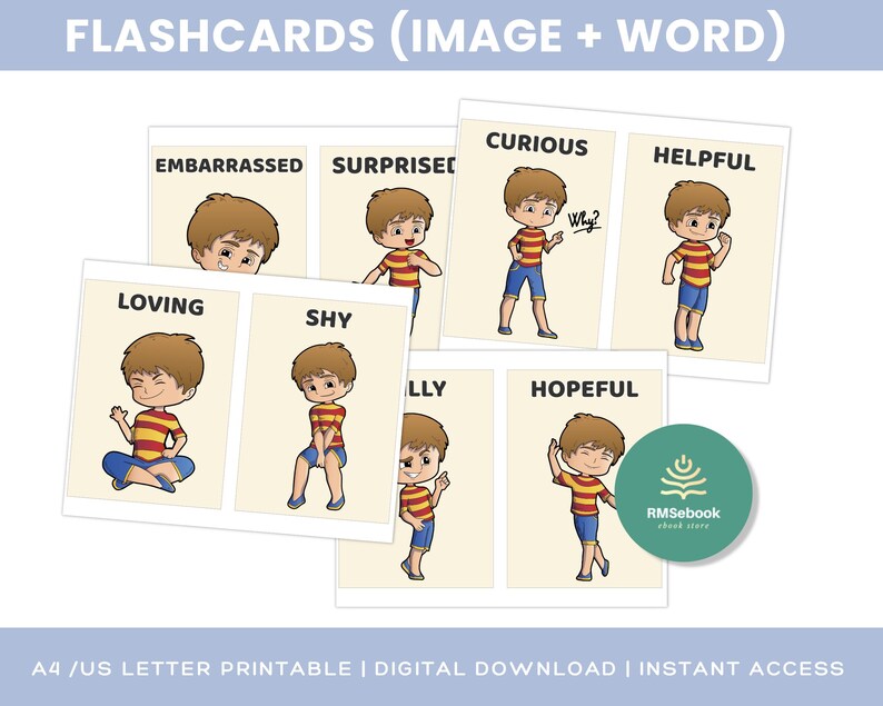 Feelings and Emotions Flashcards for Boys | 22 Printable Emotion Cards ...