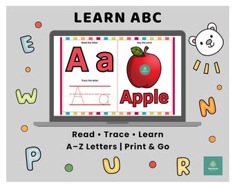 Leer alfabetische AZ-werkbladen voor kinderen | Letters traceren, woorden lezen en kleuren | Afdrukbare pdf voor kleuters