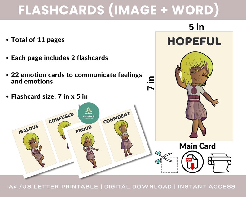 Emotion Flashcards for Girls | 22 Printable Emotion Cards Preschool ...