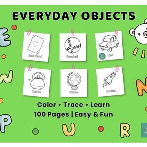 Everyday Objects Coloring Pages for Kids | Easy Bold Designs with Word Tracing | Preschool Printable