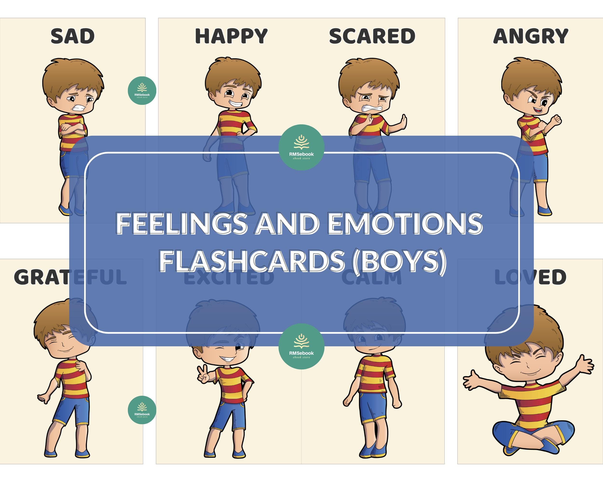 Feelings and Emotions Flashcards for Boys | 22 Printable Emotion Cards ...