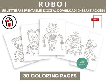 Robotmålarbilder för barn | Rolig utskrivbar aktivitet för förskola och dagis | 30 robotar