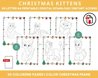 Kittens Coloring Pages | Holiday Cat Coloring Book | Fun Printable Christmas Activity for Children