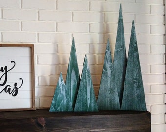 Rustic Wood Frosted Trees - Indoor/Outdoor Christmas Decor, Christmas Decoration, Snow Covered Trees, Wood Christmas Trees