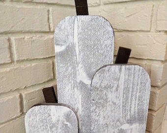 The Three Wood Pumpkins - Indoor/Outdoor Fall Decor, Autumn Decoration, Pumpkin Display, Halloween Decor