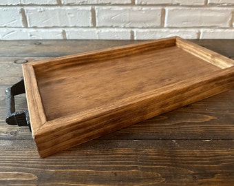 Rustic Wood Serving Tray with Handles, Farmhouse Tray, Cocktail Tray, Couch Tray, Ottoman Tray, Table Centerpiece