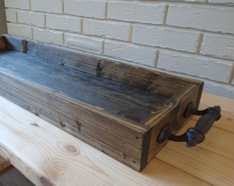 Rustic Wood Table Runner Tray with Handles, Farmhouse Tray, Cocktail Tray, Couch Tray, Ottoman Tray, Serving Tray, Table Centerpiece