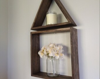 The Home Shelf - Tobacco Brown, Rustic, Shadowbox Shelf, Floating Shelf, House Shelf, Triangle, Square, Farmhouse, Country Shelf, Wall Decor