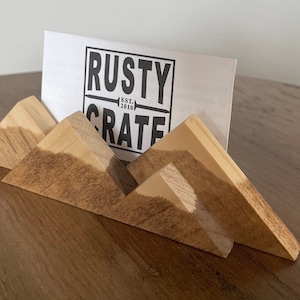 Horizontal Version Mountain Range Snow Capped Wood Business Card Display Holder, Rustic - Mountain Series - The Summit 2.0
