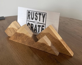 Horizontal Version Mountain Range Snow Capped Wood Business Card Display Holder, Rustic - Mountain Series - The Summit 2.0
