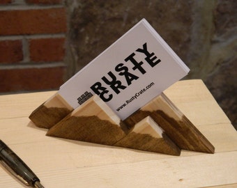 Mountain Range Snow Capped Wood Business Card Display Holder, Rustic - Mountain Series - The Summit