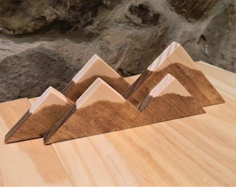 XL Version Mountain Range Snow Capped Wood Business Card Display Holder, Place Card Holder, Rustic - Mountain Series - The Summit XL