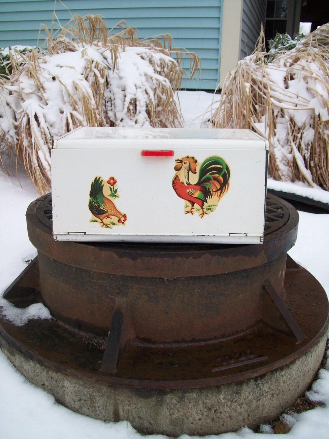 Vintage Rooster Bread Box RESERVED Etsy