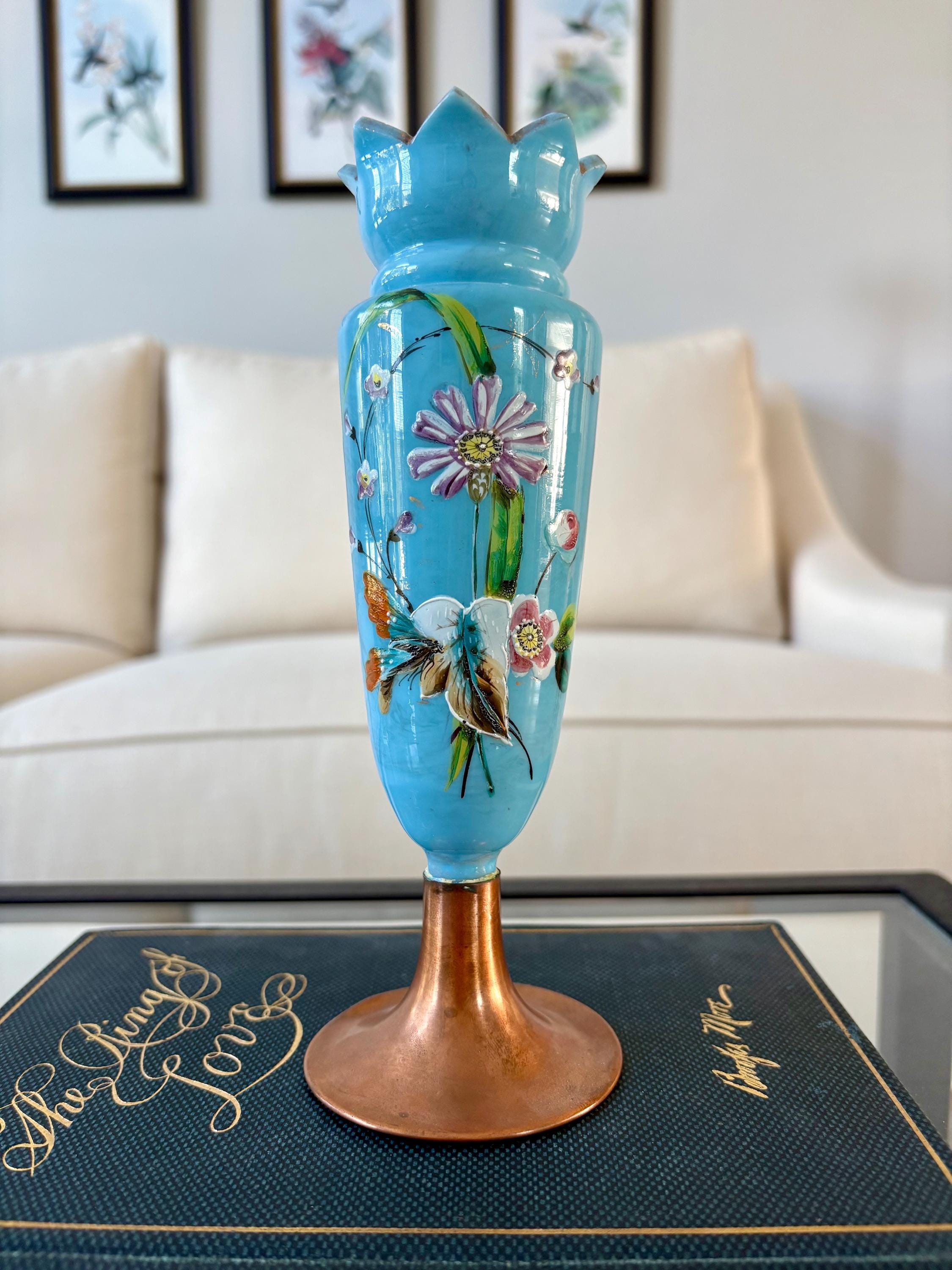Victorian Metal and Glass Vase - Etsy