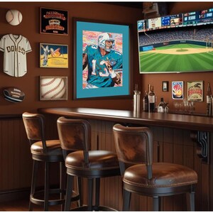 Vintage Miami Football Legend #13 Print, Dolphins Teal Decor for Football Fans, Unframed Matte Paper Poster