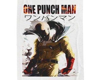 Manta de felpa de terciopelo con ilustración de Saitama de One Punch Man / Manta de héroe de anime
