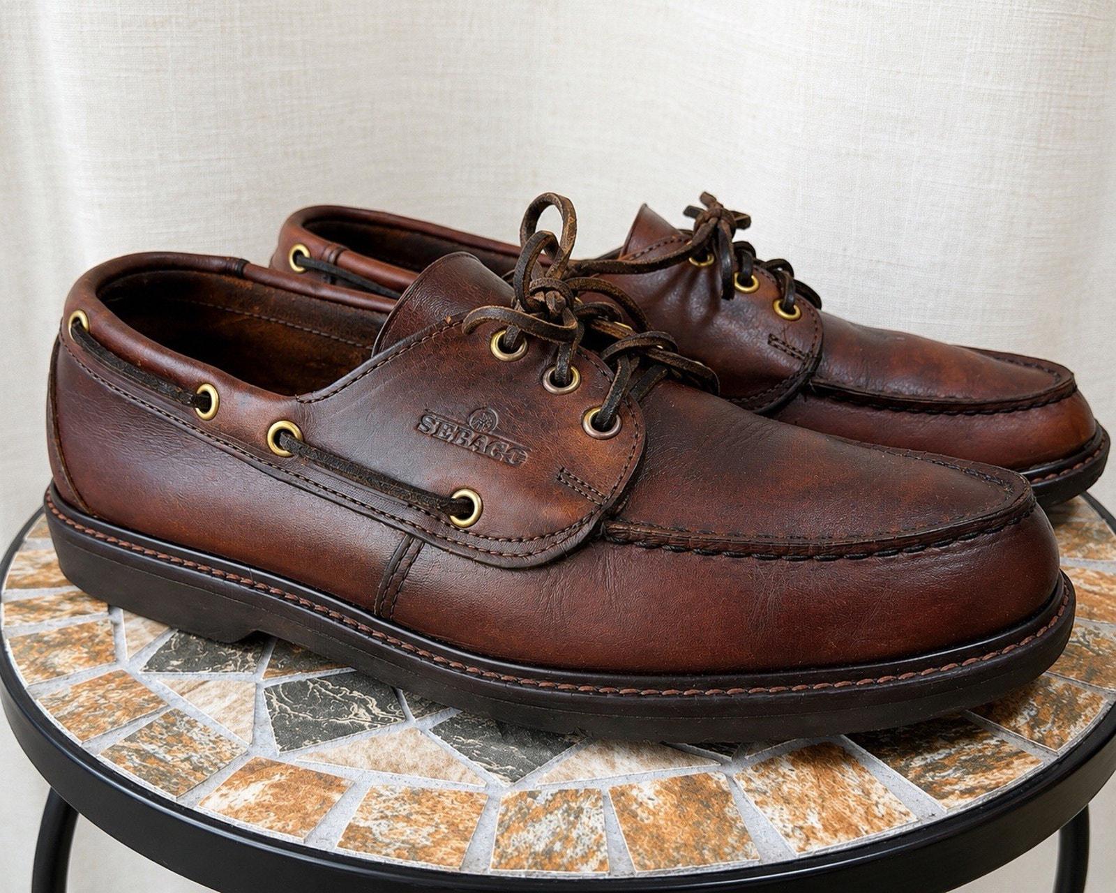 Vintage Sebago Leather Boat Shoes Made in USA Brown Moc Toe  display picture 3
