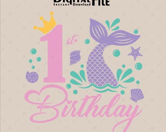Mermaid Birthday Svg Png 1st Birthday Girl Svg Mermaid Png Clipart