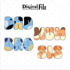 Familia de perros azules Svg Png Mamá Svg Papá Hermano Hermana Clipart Descarga instantánea
