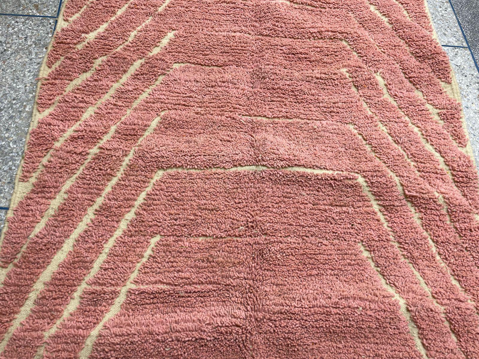 Tapis Berbère Marocain Beni Ourain - Laine Rose Tissée Main, 6.7x9.8 FT