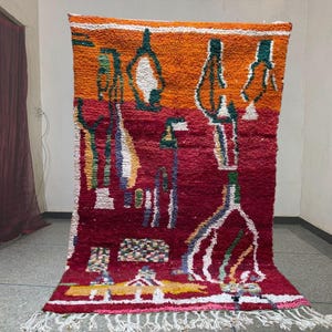 Custom Original Moroccan Rug in Red Beni Ourain Design, Handmade Wool Rug - Custom Red Rugs for Living Room