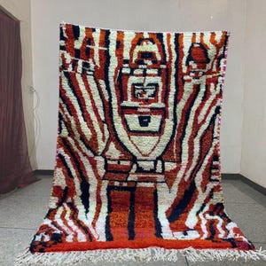 Tapis marocain original personnalisé en jaune avec motif Beni Ourain, tapis en laine fait main - Tapis de salon jaunes personnalisés