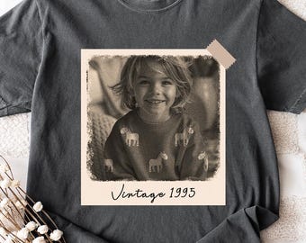 Custom Vintage Photo & Year Shirt , Personalized Retro 30th 40th Birthday Gift , Custom Picture Tee ,Est. 1995 Birthday Party T-Shirt