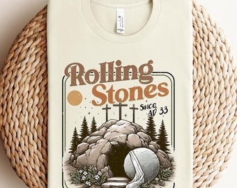 Rolling Stones T-Shirt, Jesus Christian  Shirt, Boho Easter Gift, Vintage Jesus Apparel Since AD 33, Easter Shirts, Faith-Based Graphic Tee