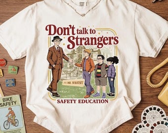 Comfort Colors® Don't Talk To Strangers Shirt,Mr Whatsit Graphic Shirt,Funny Stranger Inspired Tee,Retro 80sMystery Tee,Safety Education Gif