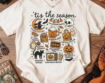 Vintage Tis The Season Halloween Shirt, Retro Halloween Graphic Tee,Spooky Witch Ghost Pumpkin Shirt,Pumpkin Witch Graphic Tee,Women's Shirt