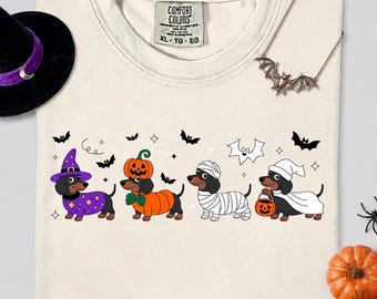 Comfort Colors Halloween Dachshund Shirt, Cute Spooky Wiener Dog Tee, Cute Ghost Dogs Halloween Shirt, Spooky Season Fall Dog Shirt