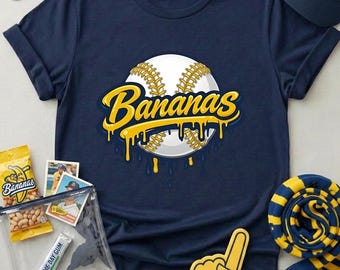 Funny Banana Sports Shirt, Vintage Bananas Baseball Shirt, Summer Game Day T-Shirt, Baseball Lover Gift, Hip Hop Style Graphic Tee
