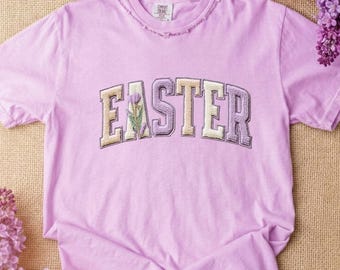 Comfort Colors Faux  Yarn Easter T-Shirt, Pastel Floral Easter Tee, Women Easter shirt , Easter Gift, Cute Easter Shirt, Jesus Christ Shirt