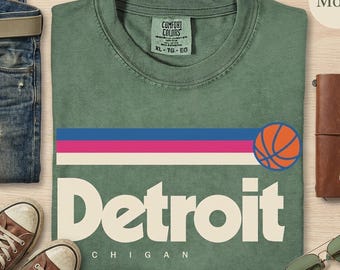 Comfort Colors Detroit Basketball Shirt, Vintage Michigan Retro Tee, Detroit City Shirt, Game Day Outfit, Detroit Fan Gift