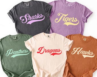 Comfort Colors® Custom School Mascot T-Shirt,Personalized School Team Name Tee, Retro Sports Fan Gift,Custom Team Name Shirt,School Logo Tee