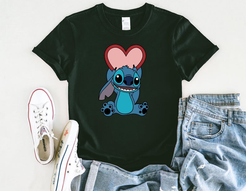 Stitch Shirt, Stich Valentines Day Moomy and Me Shirt, Disneyland Family Matching Shirt, Love Heart Family Tee, Disney Lover Gift,Kids Shirt image 3