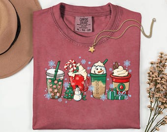 Comfort Colors Hot Cocoa Shirt,Christmas Coffee Tee,Snowman Latte Shirt,Christmas Tshirt,Cozy Winter Drinks Shirt,Latte Snowman Holiday Tee