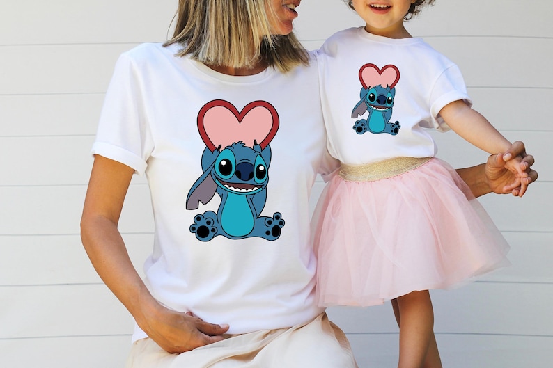 Stitch Shirt, Stich Valentines Day Moomy and Me Shirt, Disneyland Family Matching Shirt, Love Heart Family Tee, Disney Lover Gift,Kids Shirt image 5