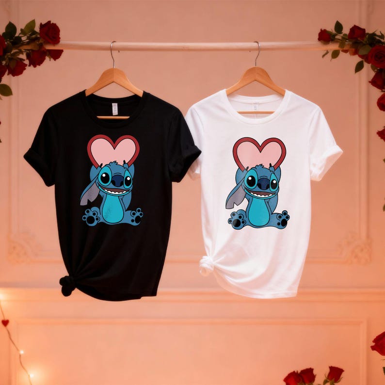 Stitch Shirt, Stich Valentines Day Moomy and Me Shirt, Disneyland Family Matching Shirt, Love Heart Family Tee, Disney Lover Gift,Kids Shirt image 1