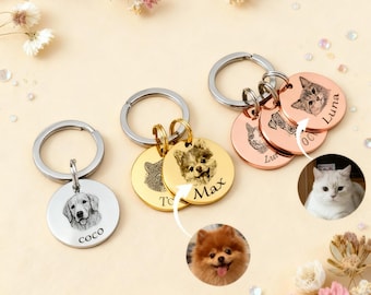 Llavero personalizado con retrato de mascota, etiqueta conmemorativa con imagen de perro y gato grabada a medida