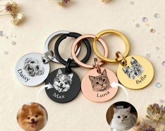 Llavero con retrato de mascota grabado, placa conmemorativa personalizada para perro y gato