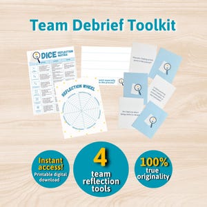 Kit de herramientas para informes de equipo: Tarjetas de reflexión, matriz de dados, plantillas editables (descarga digital)