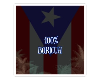 Transparente Outdoor Aufkleber - 100% Boricua Die-Cut Vinyl, Autoaufkleber, puertoricanischer Stolz, Boho Vibe, personalisiertes Geschenk, Sommerdekor