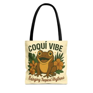 Tropical Vibe Tote Bag, Coquí Frog Design, Eco-Friendly Shopping Bag, Beach Day Essential, Gift for Nature Lovers