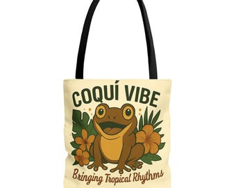 Tropische Vibe-Einkaufstasche, Coquí-Frosch-Design, umweltfreundliche Einkaufstasche, Strandtag unverzichtbar, Geschenk für Naturliebhaber